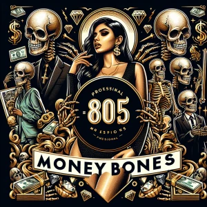 Design a full image showcasing the 805 Money Bones apparel logo...
