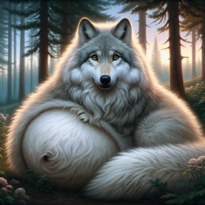 A  pregnant wolf with fluffy furry fur
