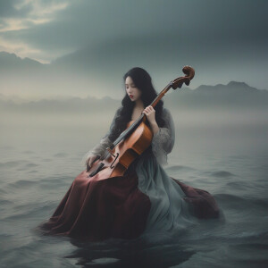 (woman in the water cradling a pipa), able to see up till her hi...