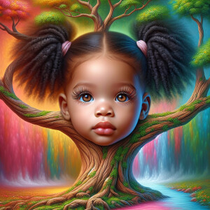 Create a hyper-realistic 3-D oil painting of a tree with a fulle...
