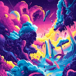 Design a vibrant and dynamic cover art for an electronic music a...