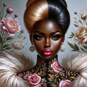 "Create a portrait of an elegant African-American woman with med...