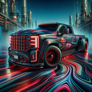 Generate an 8K UHD image of a Dodge Ram truck artistically trans...