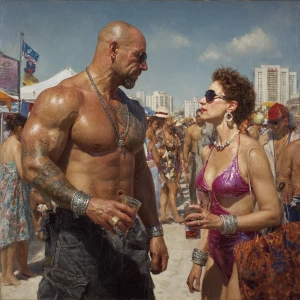 Hyperrealism painting .a muscular beefy sweaty dangerous crimin...
