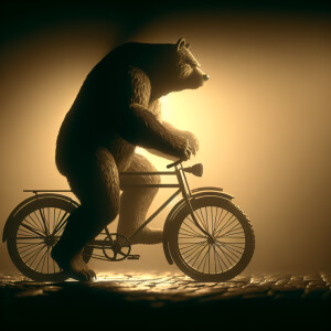 A bear riding bike
