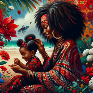 A tender depiction of a Bohemian mother with her child, both sty...
