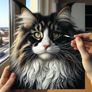 Generate an image of a Maine Coon cat with its signature long, s...