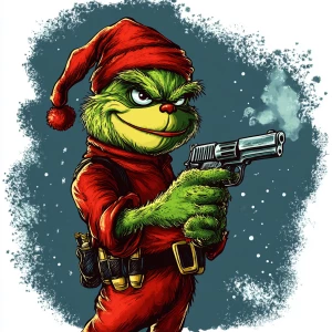 Grinch with a gun in his hands as a bandit. Use carton style. 12...