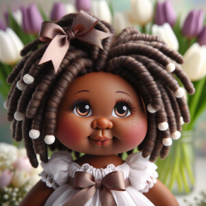 African-American cabbage patch doll with huge dimples,
Her hair...