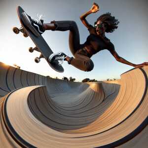 recursive droste effect  of a professional skateboarder launchin...