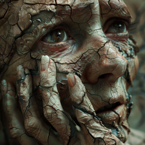 A person with dry, wrinkly skin is depicted in super high resolu...
