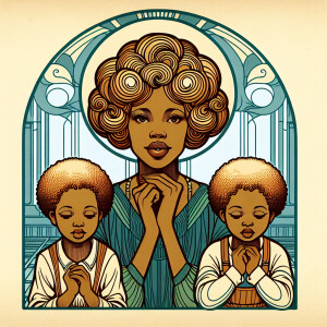 Art nouveau illustration African American women full lips and lo...