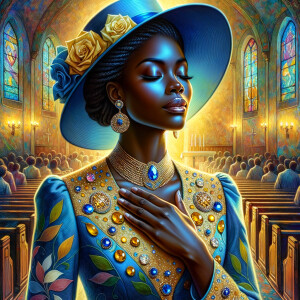 A spiritually enriching illustration portrays an African America...