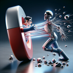 Magneto using his magnetic power to pull Wolverine's adamantium...