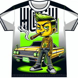 design t-shirt in cartoon style with bart Simpson smoking a ciga...