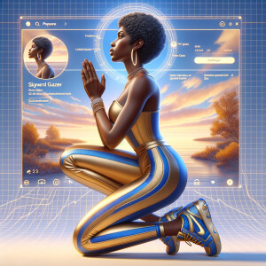 Create a 3D illustration of a realistic light skinned African-Am...