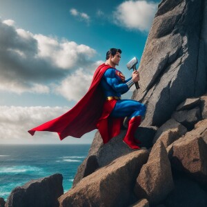 Create a 3D anime-style scene featuring Superman, the iconic sup...