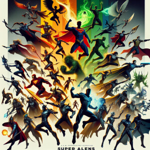 Create a dynamic and densely-packed movie poster featuring an en...