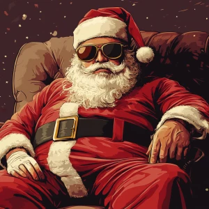 Santa Claus in sunglasses as the godfather of the mafia. Use GTA...