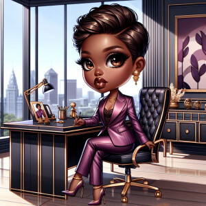 "Create an image featuring a chibi-style African American woman...
