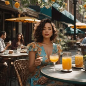Marisa Ramirez, wearing a floral pattern summer dress, sitting a...