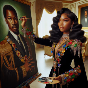 In a high-class, elegantly decorated studio, a very light-skinne...