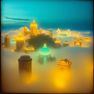 In the ethereal world of solarpunk, a phosphorescent cloud city...