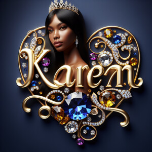 VCraft a 3-D image showcasing the name 'KAREN' in a luxurious go...