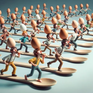 Carrying eggs with spoons in mouths