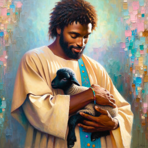 Oil painting of an African-American man resembling Jesus Christ,...