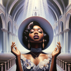 Create an airbrush oil painting of an African American woman wit...