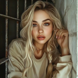 Beautiful woman in prison, photorealistic, selfie