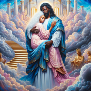 An oil painting depicting a light-skinned African-American Jesus...