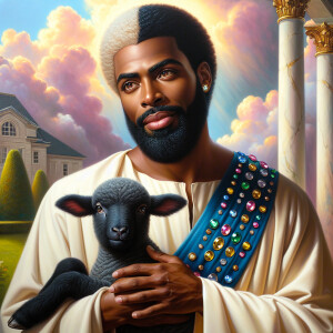 Oil painting of an African-American man resembling Jesus Christ,...