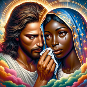 Ensure that the image distinctly represents both Jesus Christ an...