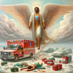 Create a realistic 3D oil painting depicting a scene of emergenc...