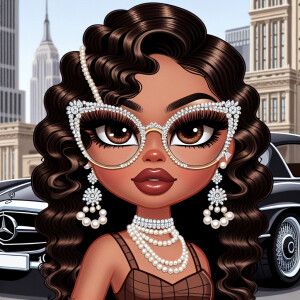 Create an image of Betty Boop with a brown complexion, adorned w...