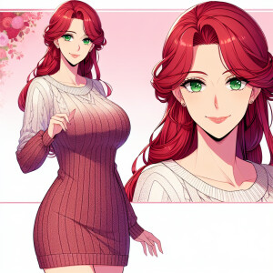 A 34 year old mature beautiful woman with scarlet red hair. Gree...