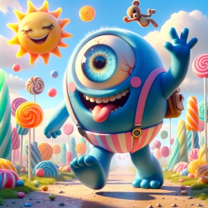 A cheerful, round-bellied cyclops with one big sparkling eye and...