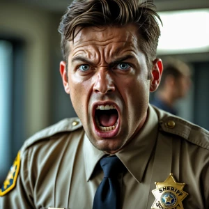 A worn-out and frustrated deputy sheriff, his uniform disheveled...