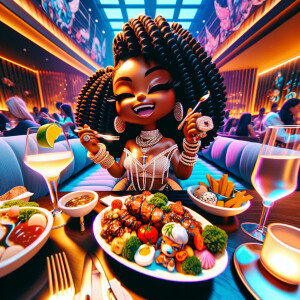 Compose a stunning Birds Eye view,  Chibi-style character of a s...