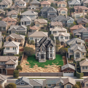 Wide view of a fancy neighborhood with very expensive homes, amo...