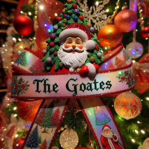 crystallized ribbon name *the goates* wrapped around a christmas...