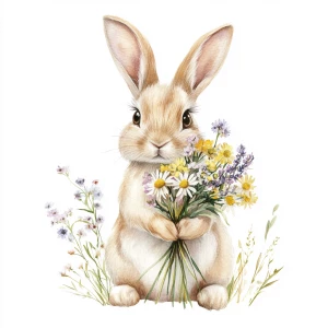 cute light colored rabbit with a sweet face, big expressive eyes...