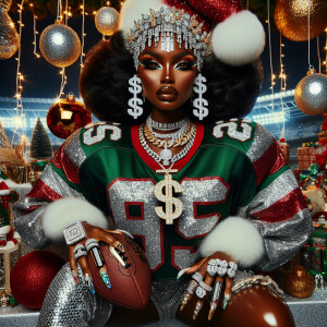 Create an ultra-glamorous, exaggerated Boujee African American f...