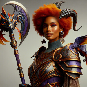 A beautiful woman from the “Monster Hunter” series with tan skin...