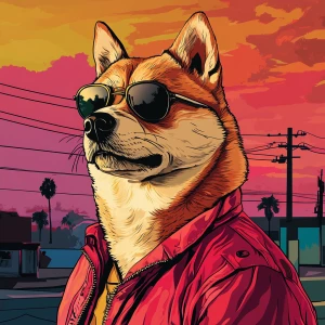 MEME DOGE in GTA art style — — in the style of a Grand Theft Au...