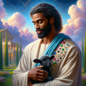 Oil painting of an African-American man resembling Jesus Christ,...