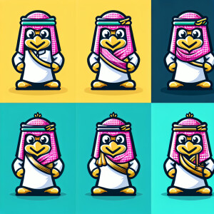 A saudi mascot wearing traditional dress cartoonic