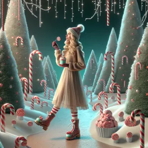 Candy candy theme for Christmas Beautiful blonde woman in Christ...